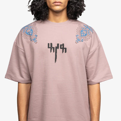 F A R A K | MAUVE BLOCK PRINTED T-SHIRT { PINK/PINK
