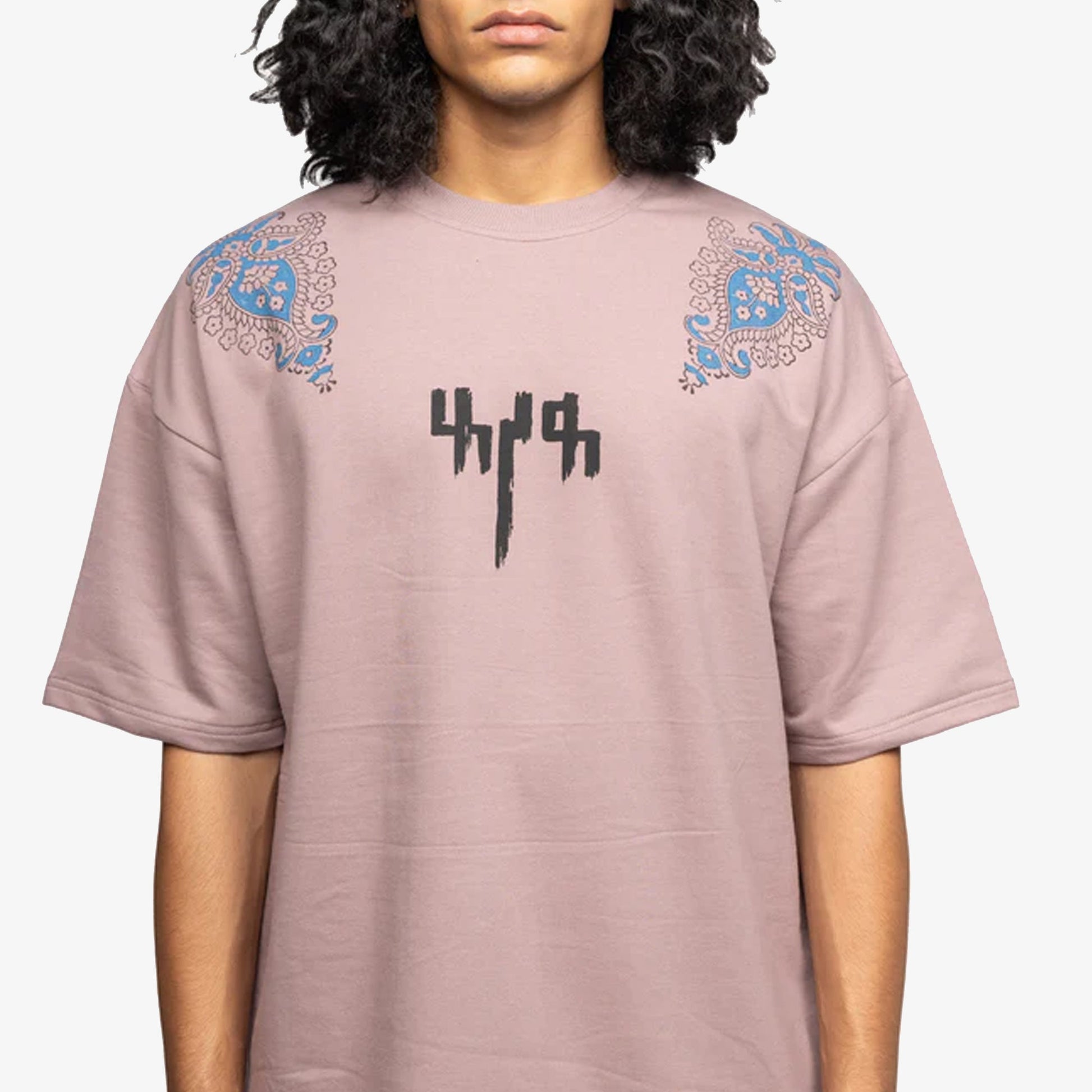 F A R A K | MAUVE BLOCK PRINTED T-SHIRT { PINK/PINK