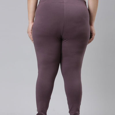 Women Purple Cotton Side Stripe Active Leggings