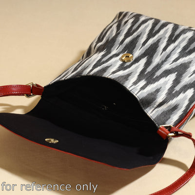Black - Handcrafted Jacquard Fabric Sling Bag with Embossed Leather Flap