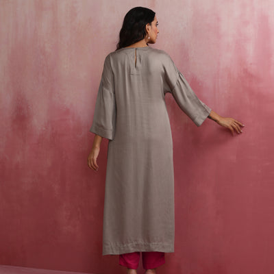 trueBrowns Grey High Slit Modal Kurta Set