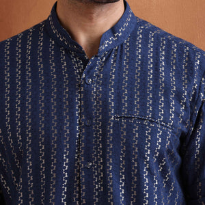 trueBrowns Men's Blue Cotton Dobby Kurta