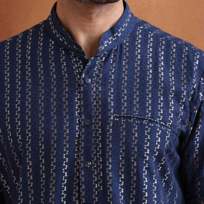 trueBrowns Men's Blue Cotton Dobby Kurta