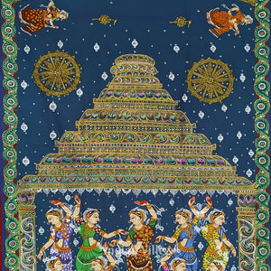 Blue Red Nataki Konark Temple Hand-Painted Pattachitra Saree