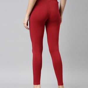 Women Solid Cherry Mid Rise Slim Fit Ankle Length Leggings - Tall