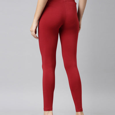 Women Solid Cherry Mid Rise Slim Fit Ankle Length Leggings - Tall