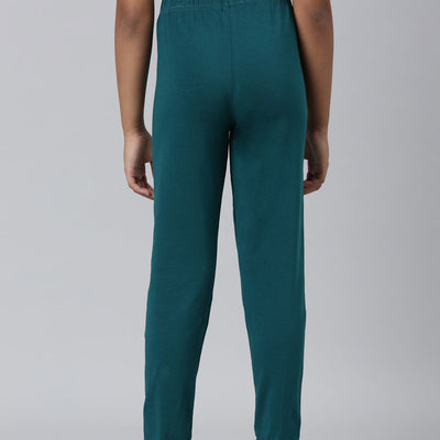 Girls Solid Bright Turquoise Ankle Length Leggings