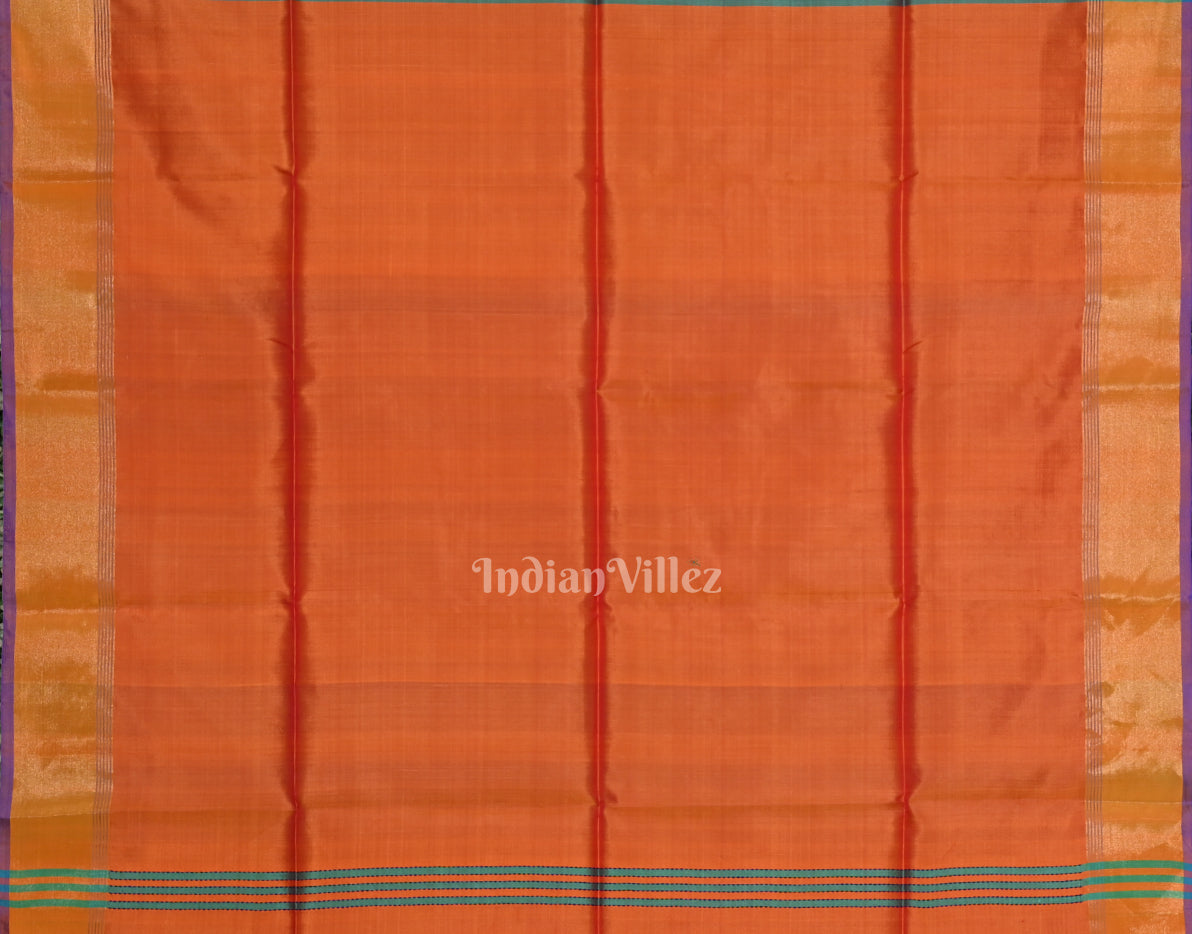 Light Blue Orange Pure Bishnupuri Silk Saree