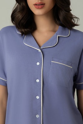 Sleep Button Down PJ Set - Lavender Violet