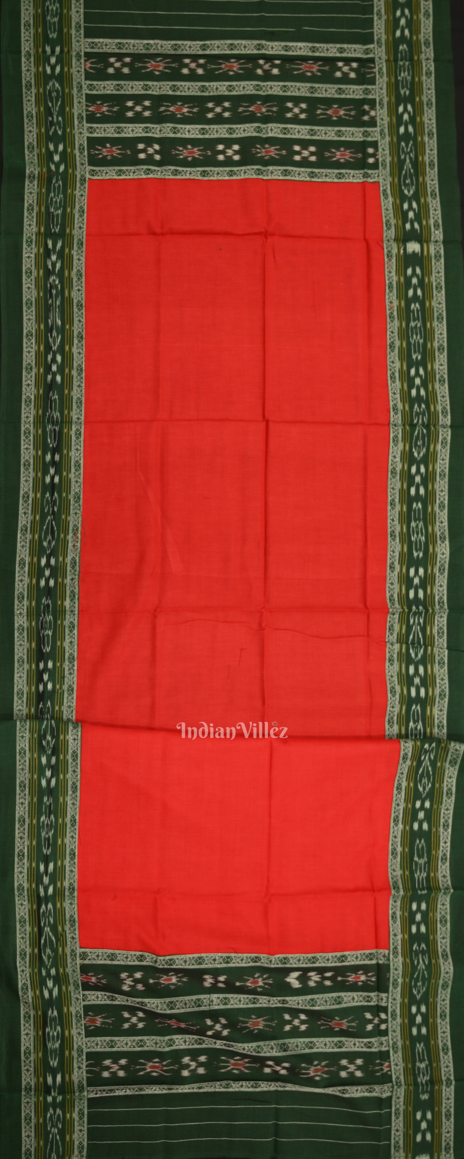 Green Red Flower Buti Odisha Ikat Sambalpuri Dress Set & Dupatta