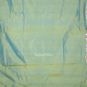 Parrot Green Dual Tone Sitar Instrument Hand-Painted Pattachitra Saree