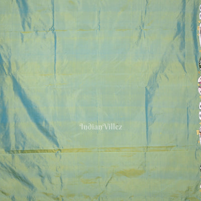 Parrot Green Dual Tone Sitar Instrument Hand-Painted Pattachitra Saree