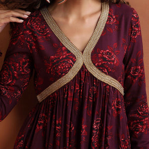 trueBrowns Purple Floral Print Sharara Set