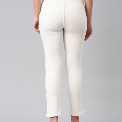 Women Solid White Mid Rise Smart Fit Kurti Pant