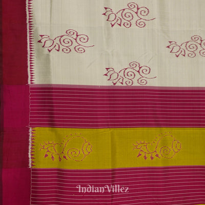 Silver Grey With Maroon Designer Odisha Ikat Contemporary Silk Saree