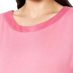 Satin Edge Half Sleeve Round Neck Sleep Top - Cashmere Rose