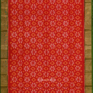 Red Green Pochampally Ikat Sico (Silk & Cotton) Saree with Zari Border