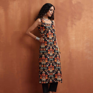 trueBrowns Black Print Straight Kurta Set