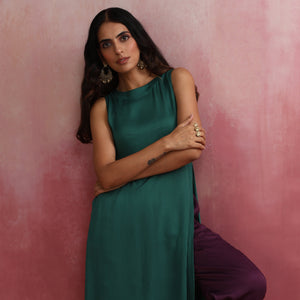 trueBrowns Green Modal High slit Kurta Set