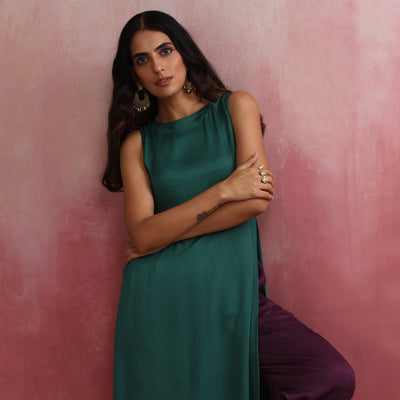 trueBrowns Green Modal High slit Kurta Set
