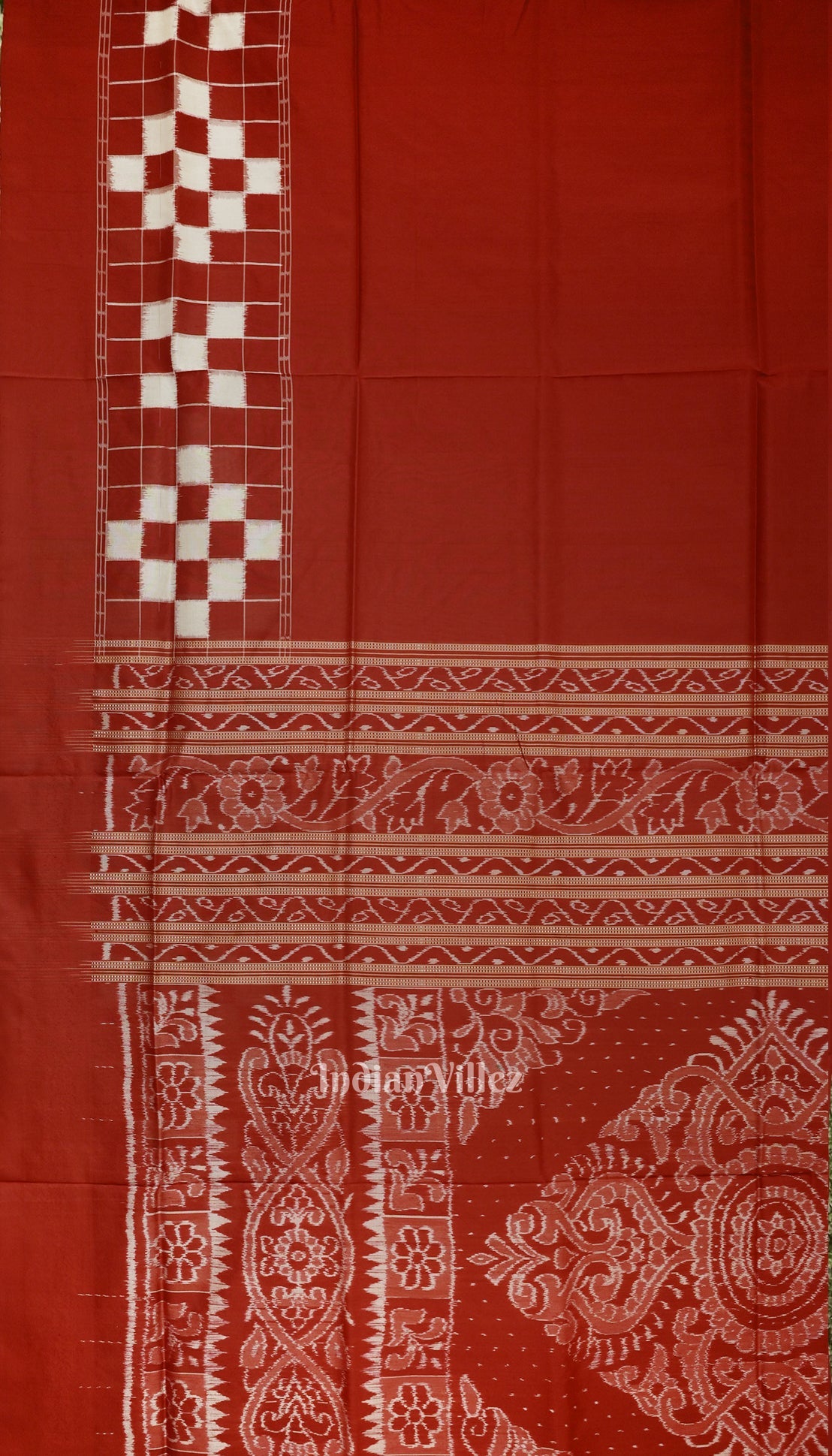 Pure Red Odisha Ikat Contemporary Silk Saree With Pasapali Theme