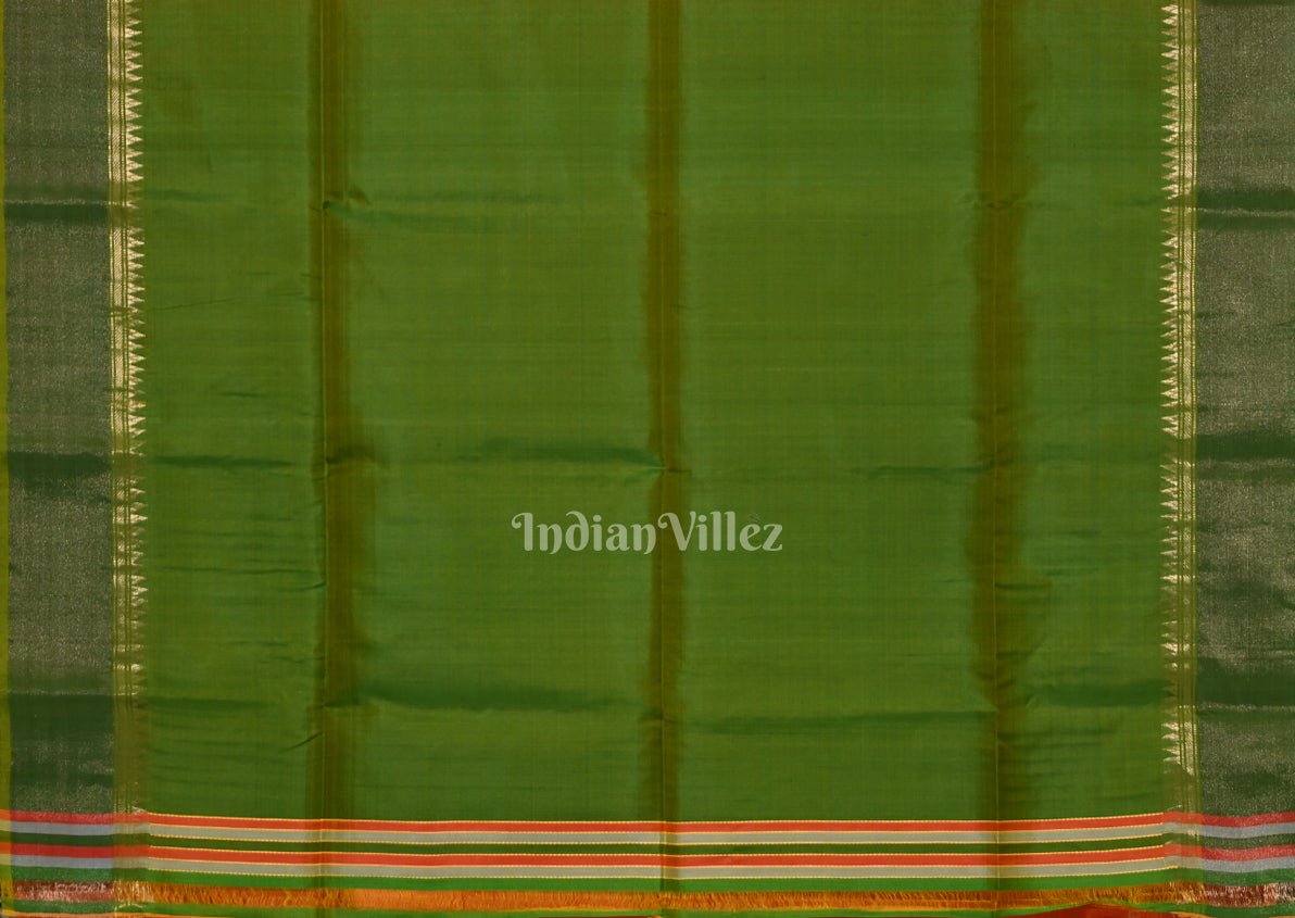 Orange Green Pure Bishnupuri Silk Saree