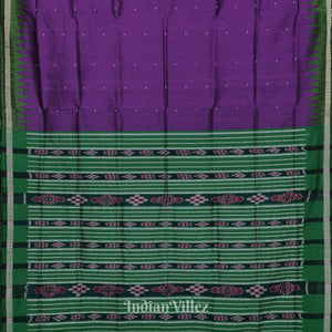 Purple Green Single Butta Design Odisha Ikat Bomkai Silk Saree