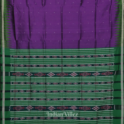 Purple Green Single Butta Design Odisha Ikat Bomkai Silk Saree