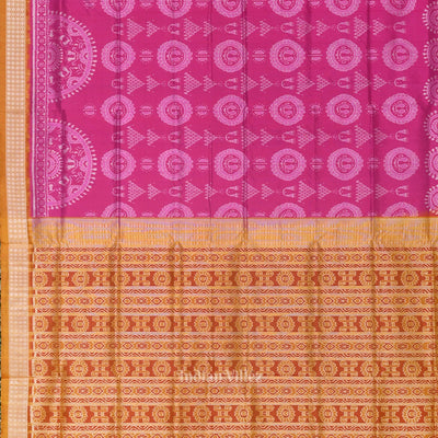 Rani Pink with Mustard Yellow Jhoti Design Sambalpuri Silk Saree