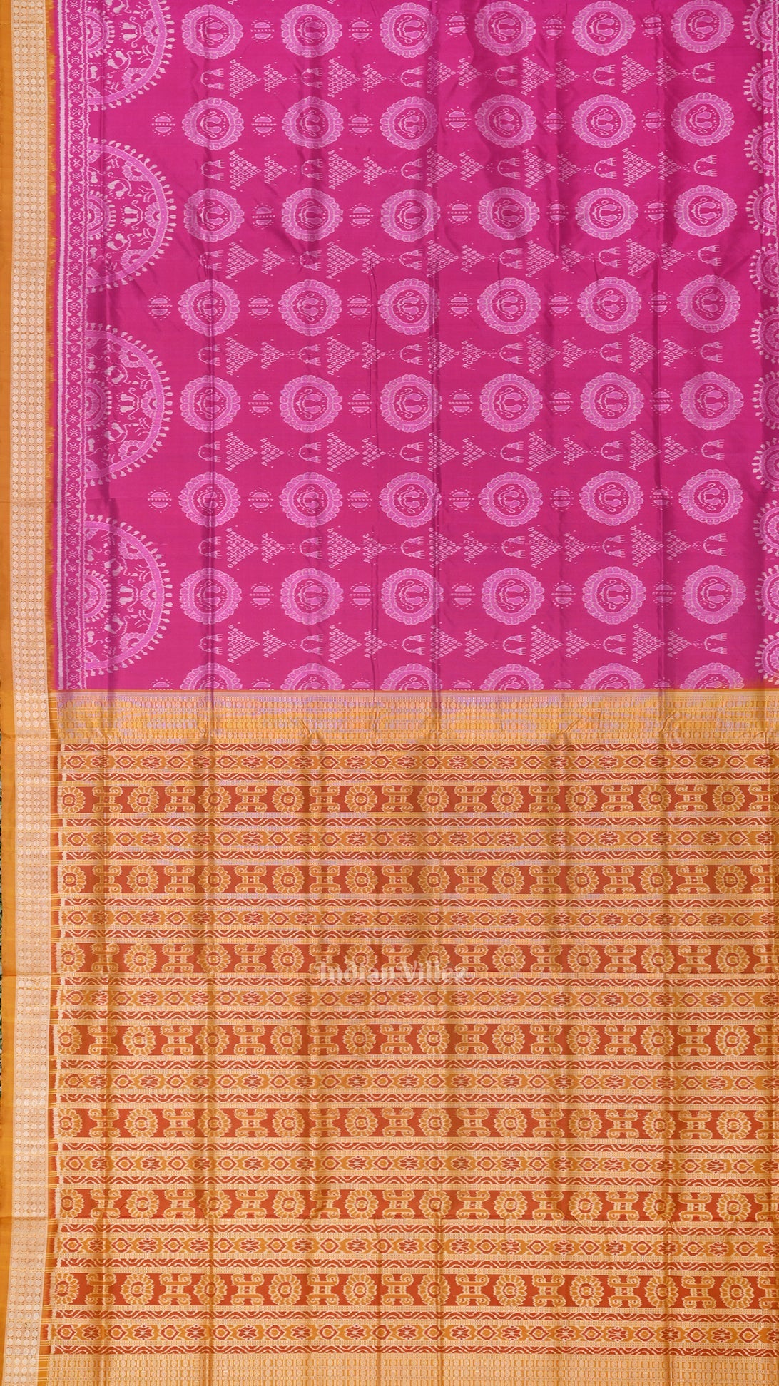 Rani Pink with Mustard Yellow Jhoti Design Sambalpuri Silk Saree