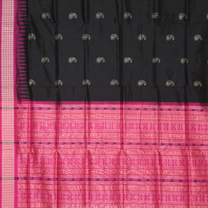 Dark Black Rani Pink Mango with Butta Design Bomkai Sambalpuri Silk Saree