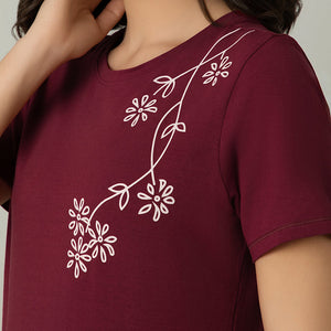 Scoop Neck Sleep Tee - Shoulder Floral Print