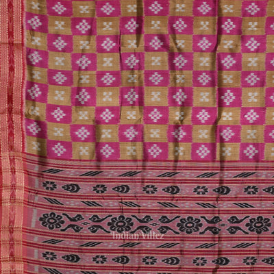 Pink Olive Green Pasapali Patli Odisha Ikat Khandua Silk Saree