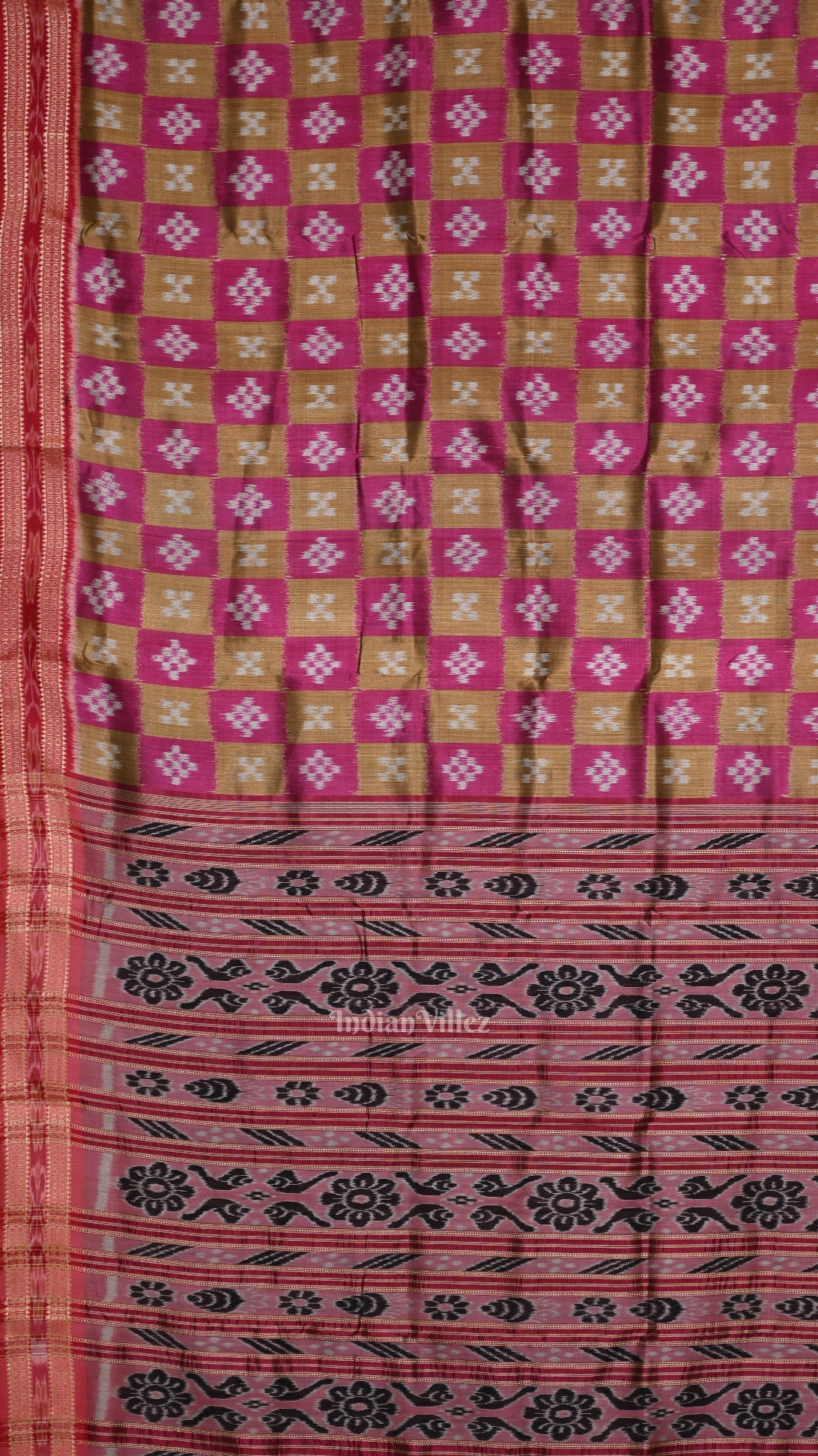 Pink Olive Green Pasapali Patli Odisha Ikat Khandua Silk Saree