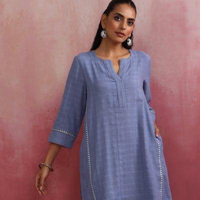 trueBrowns Sky Blue Cotton Kurta Co-ord set