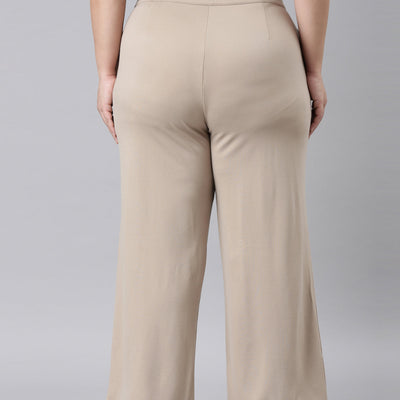 Women Solid Beige Ponte Wide Leg Pants