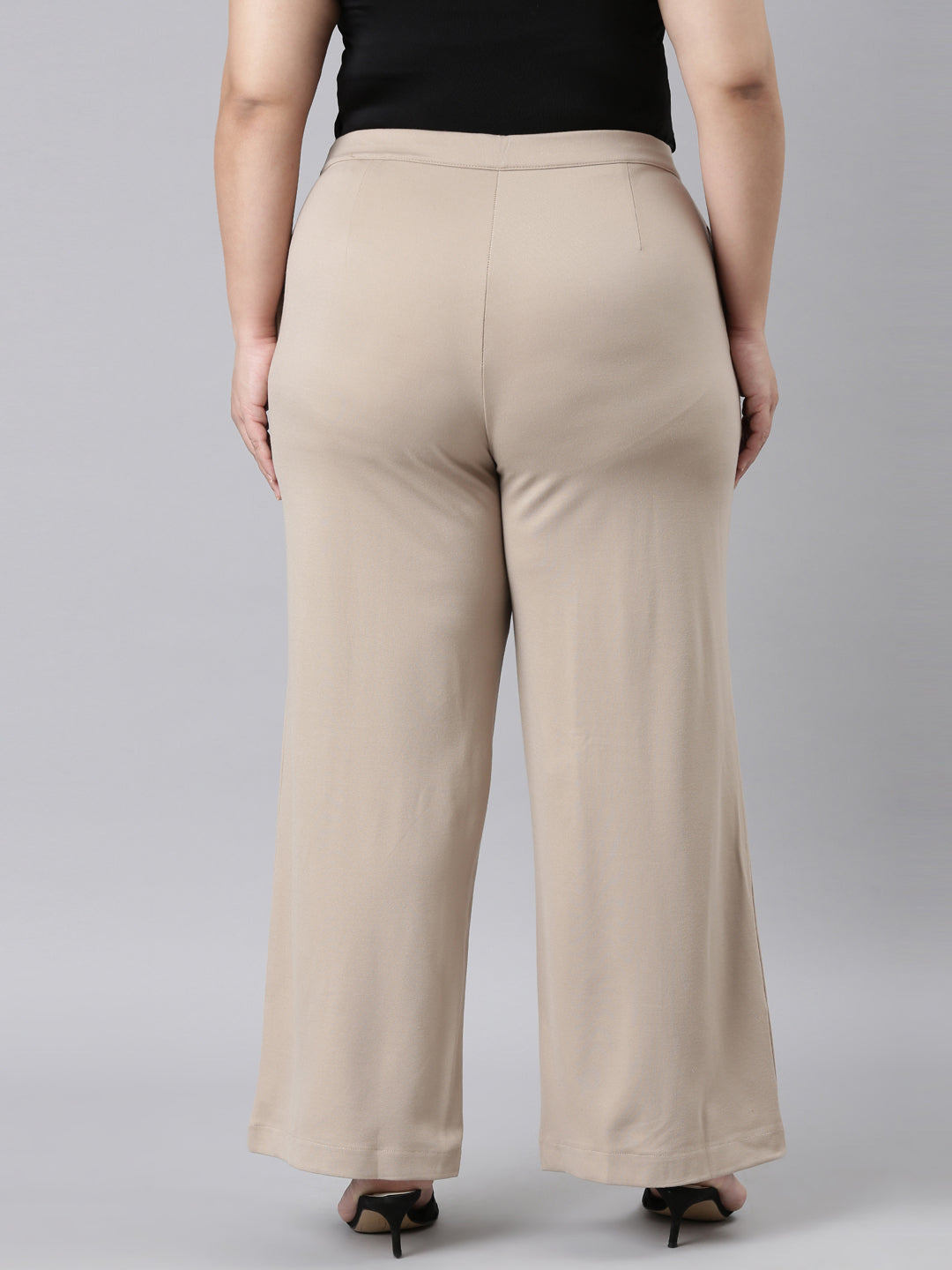 Women Solid Beige Ponte Wide Leg Pants