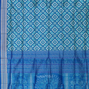 Aqua Blue White Pasapali Sambalpuri Silk Saree