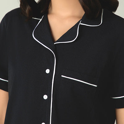 Sleep Button Down PJ Set - Black