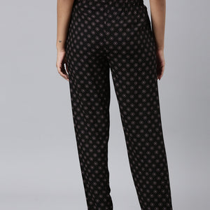 Women Printed Black Woven Viscose Lounge Pants