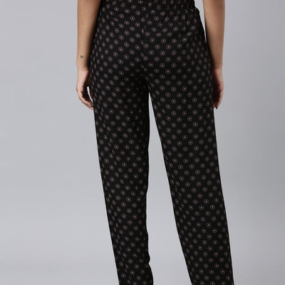 Women Printed Black Woven Viscose Lounge Pants