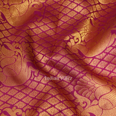 Magenta Pure Brocade with Golden Border Kanjivaram Silk Saree