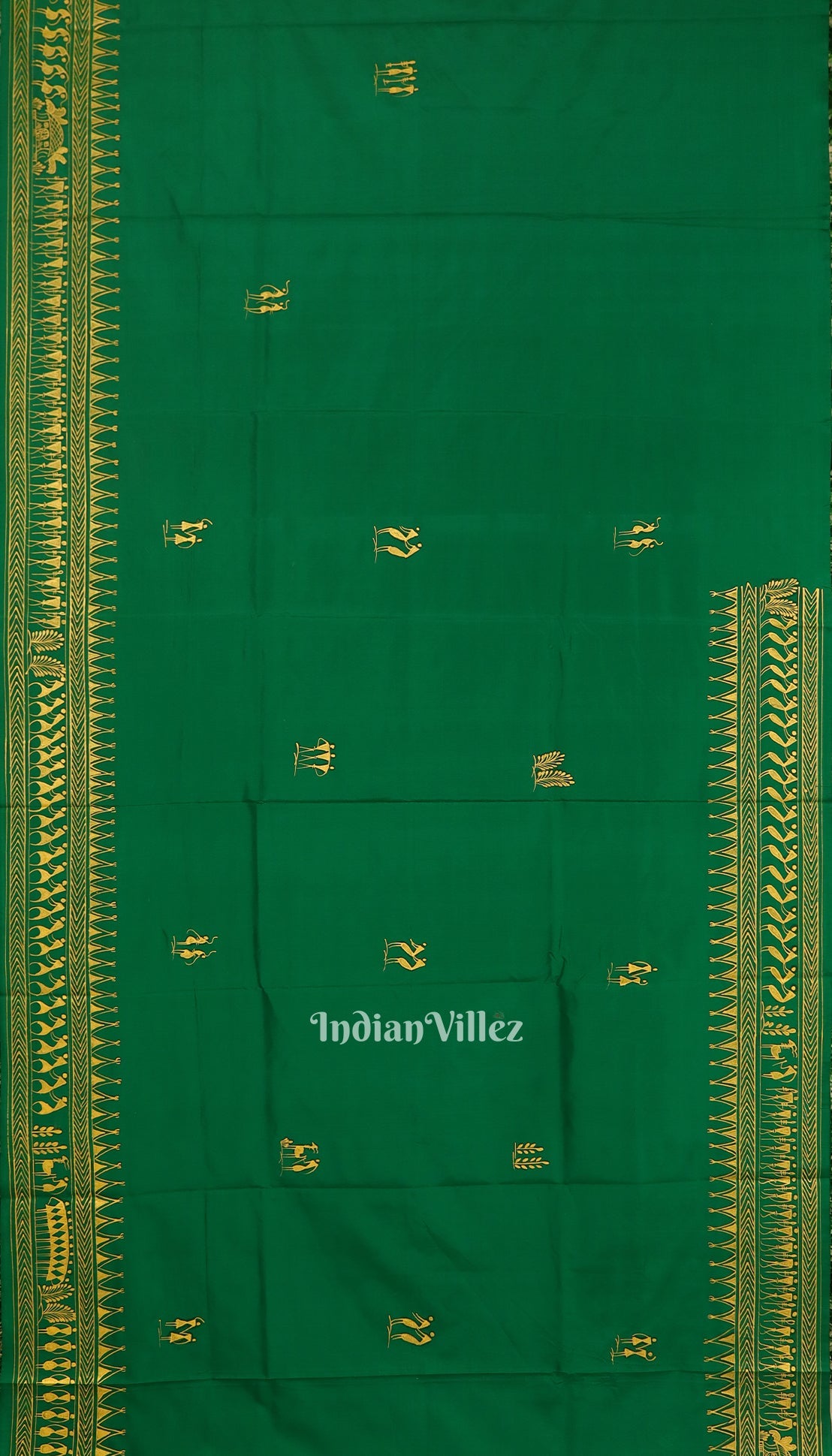 Green Tribal Theme Hand-Painted Pattachitra Saree