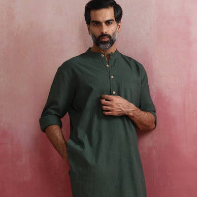 trueBrowns Men's Green Cotton Co-ord set