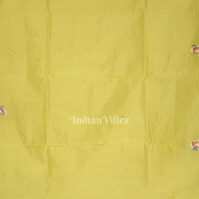 Yellow Giri Govardhan Hand-Painted Pattachitra Saree