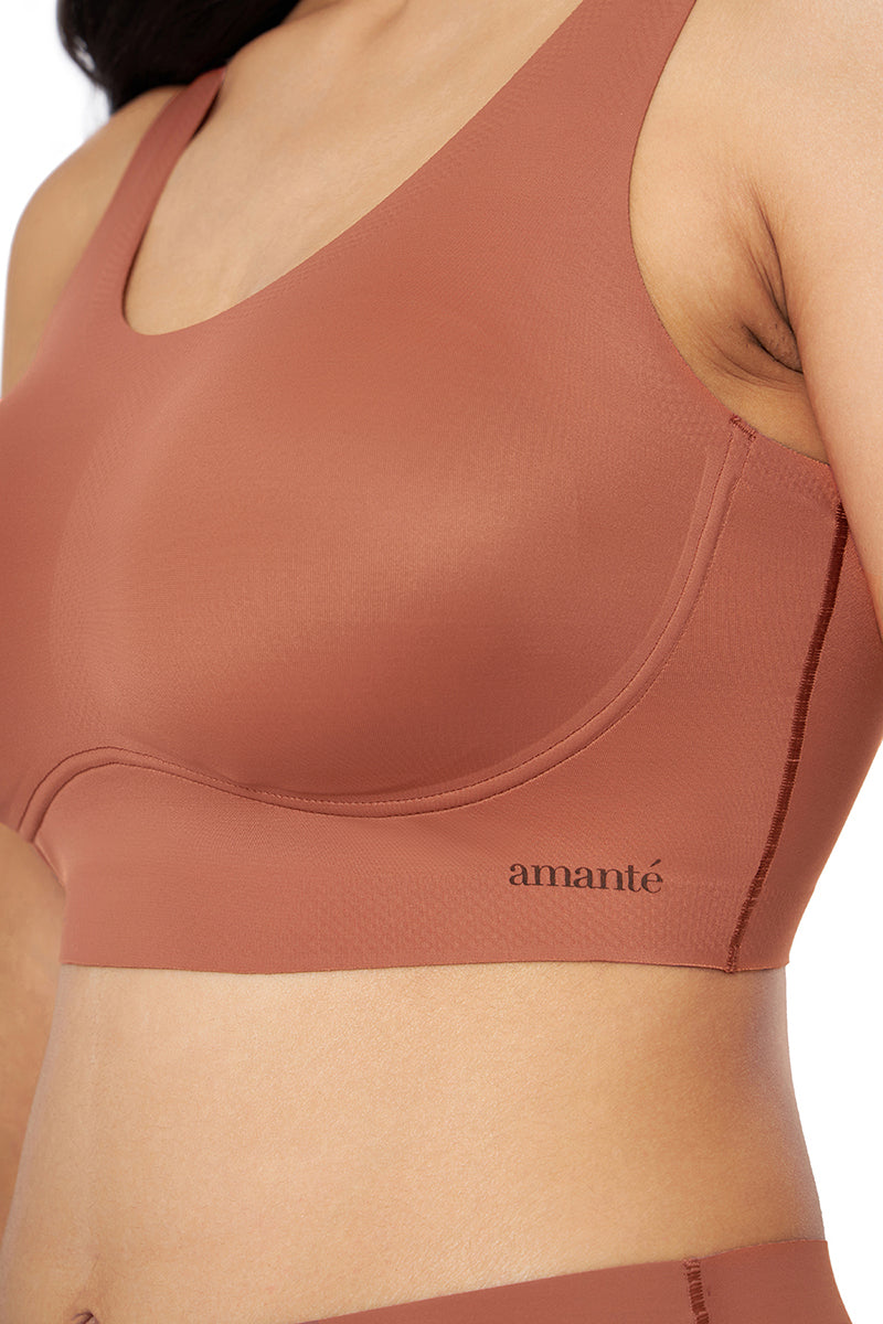 Skins Support Solid Non Padded Non-Wired Scoop Neck Cami Bra - Caramel Nude