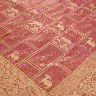 Baby Pink Shikargah Theme Katan Banarasi Tissue Saree