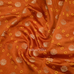Orange Bandhini Work Pure Chiniya Silk Banarasi Saree