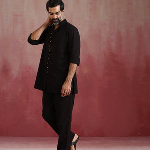 trueBrowns Men's Black Cotton Dobby Co-ord Set