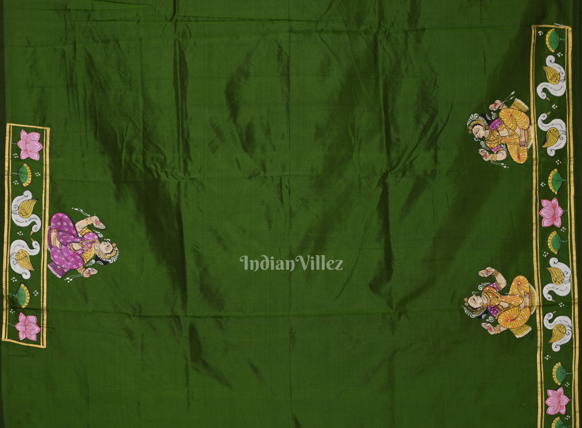 Mehendi Green Shree Jagannath Ratha Yatra Hand-Painted Pattachitra Saree